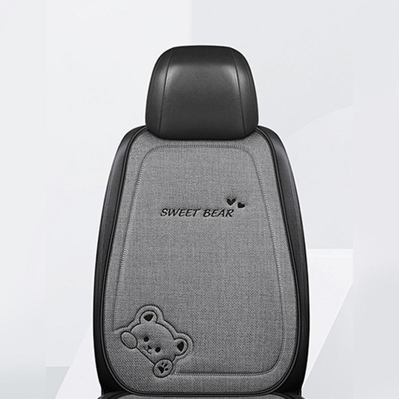 Fashion Luxury Car Seat Cushion Linen Cartoon Bear Women's Cute Anti-slip Breathable Car Seat Protect Cushion Cover Universal