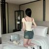 [Twilight Time] French Floral Short-sleeved T-shirt for Women's Summer Vacation, Two Slim-fitting and Thin Backless Tops, Sweet and Spicy