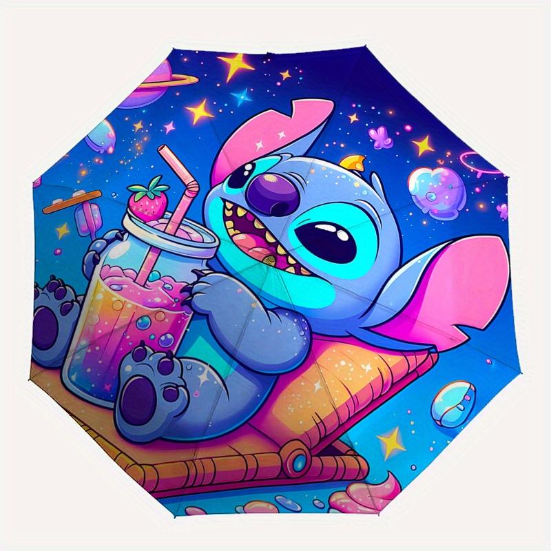 Stitch,Cosmic Fully automatic themed umbrella - 8 ribs durable iron frame, tri-fold compact design, perfect as a gift, travel umbrella, unis