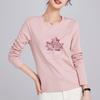 Ginkgo Maple Leaf Beads Women's Long-sleeved Autumn New Versatile Round Neck Casual T-shirt Mercerized Cotton Top