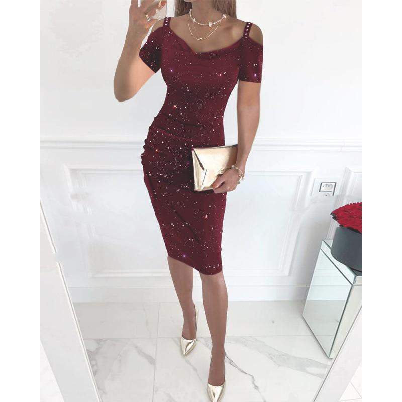 2023 Spring/Summer Women's Sparkly Off-Shoulder Rhinestone Strap Dress Gown