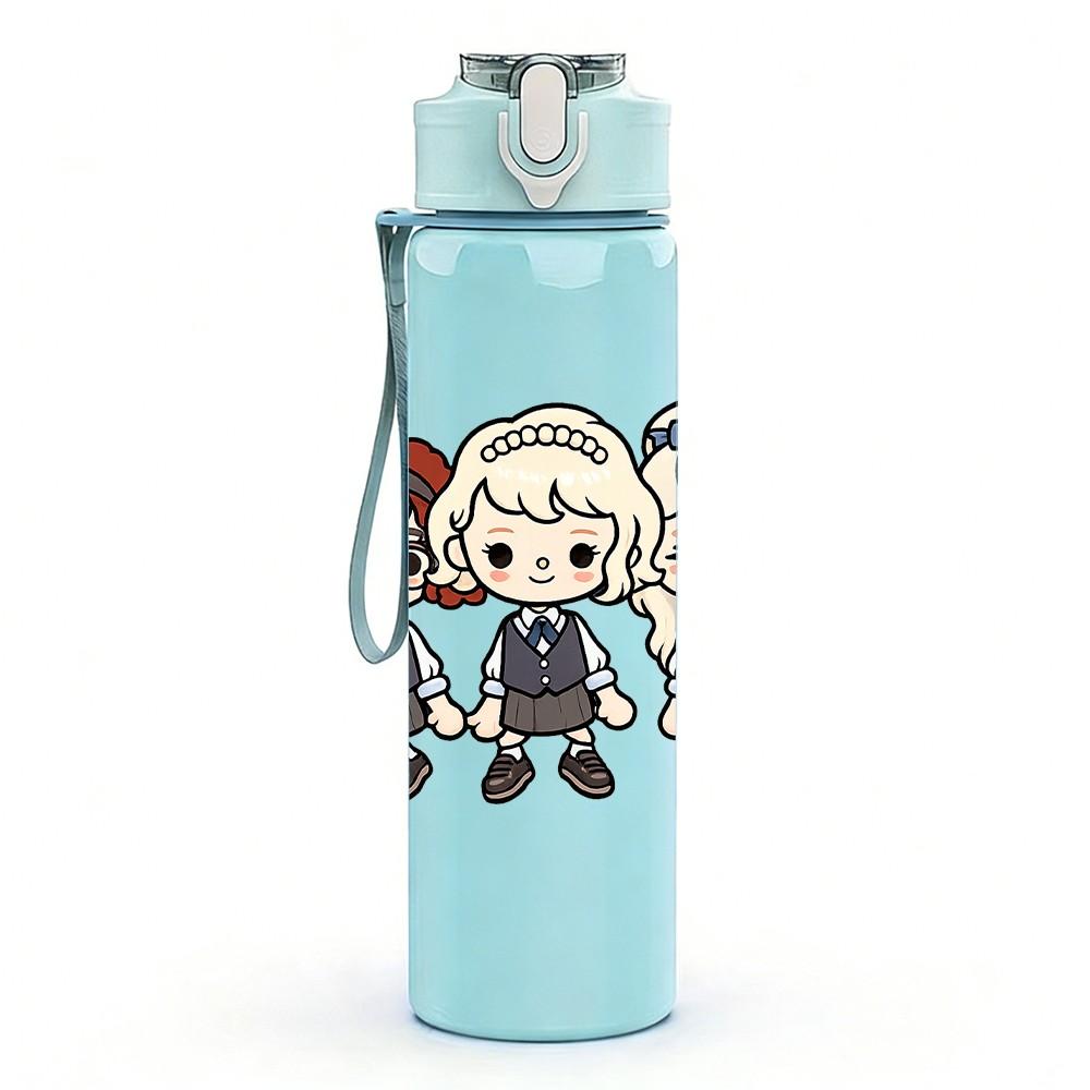 1PC Three Fashion Girl Friends 750ml Color Plastic Sports Water Bottle Leakproof Flip Straw Lid Suitable for Sports Office Home Use