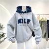 Autumn Winter Women's Patchwork Oversize Sweatshirt Casual Loose Cotton Thick Letter Printing Embroidery Long Sleeve Loose Hoodies Female Streetwear