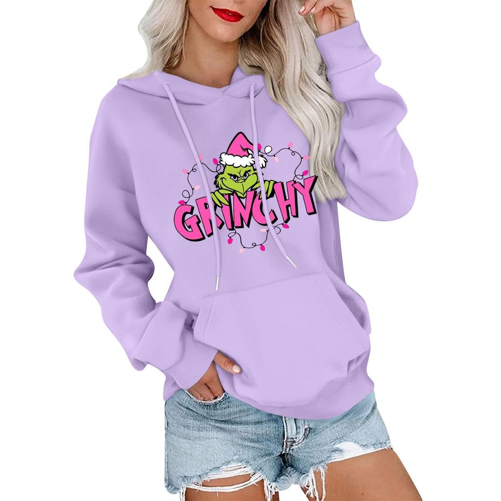 Damemote, Avslappet Og Komfortabel Genser Med Rund Hals Og Hette, Langermet Juletrykk, Varm Genser