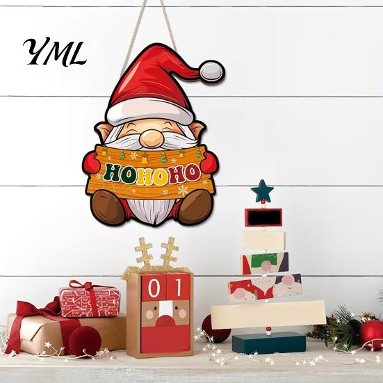 Whimsical Gnome Holiday Gifts Christmas Door Sign, Shape with Adjustable Hemp Rope, Vintage Hanging Winter Party Supplies Decoration Wall Signs,