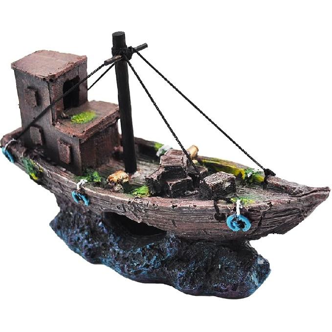 kathson Aquarium Shipwreck Decor Fish Tank Sunken Ship Ornament Pirate Shipwreck Decoration Resin Sunken Boat Betta Fish Sunken Ships Accessories for