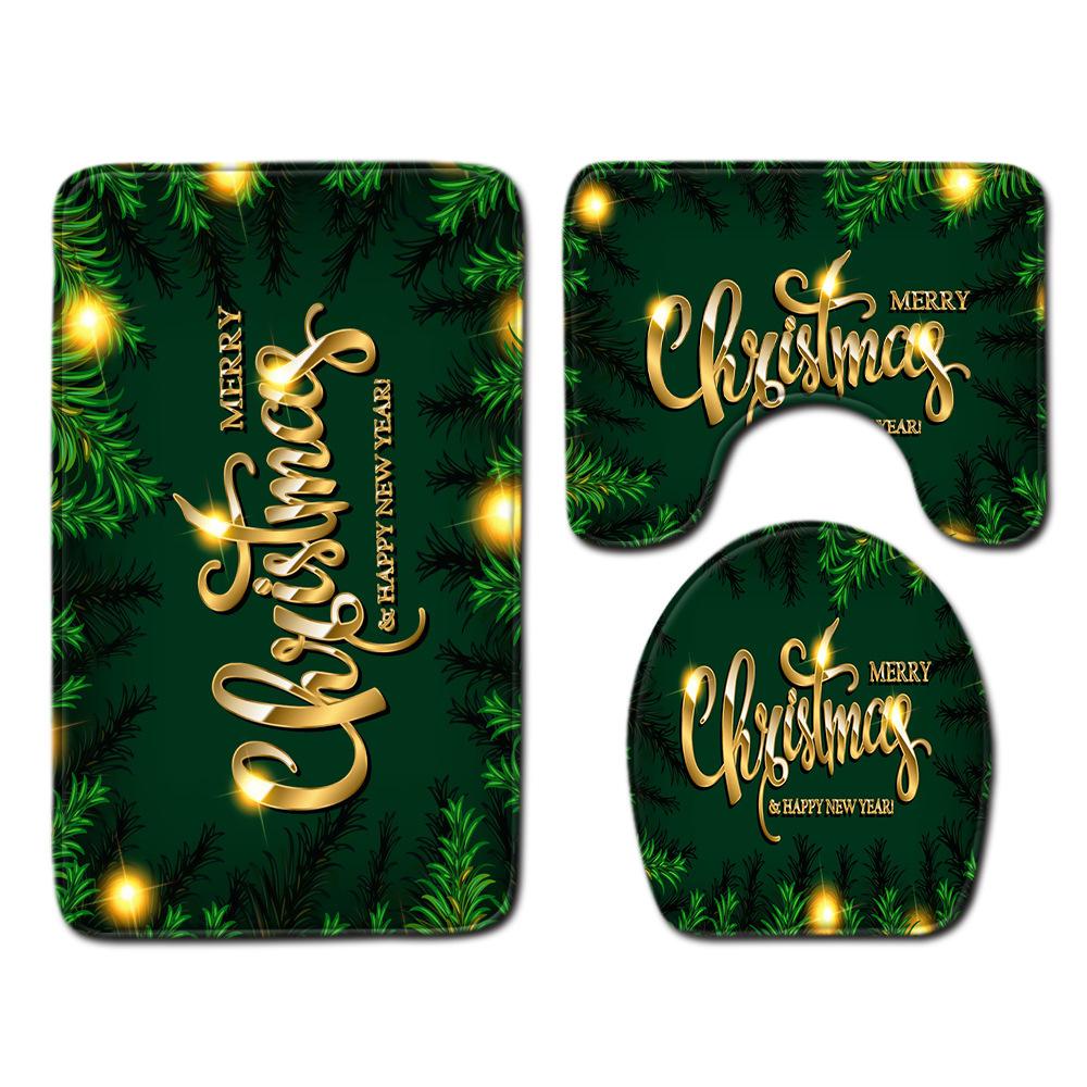 Christmas Household Bathroom Shower Curtain Four-Piece Bathroom Non-Slip Door Mat Bedroom Living Room Floor Mat Carpet