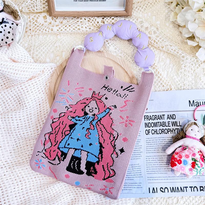 Ins Original Knitted Mobile Phone Bag, Convenient Storage, Student Cute Cartoon Messenger Bag