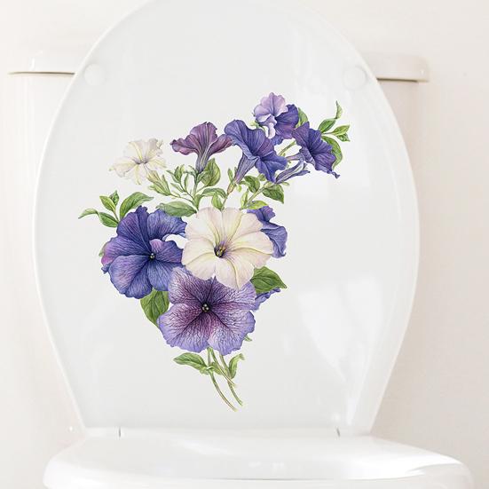 Flower Toilet Sticker Removable Self-adhesive Waterproof PVC Living Room Bathroom Wall Art Floral Toilet Lid Decoration Decal