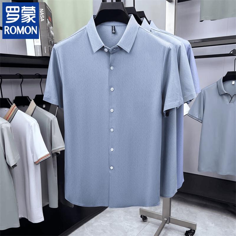 

ROMON Men s Linen Silk Blend Short Sleeve Cool Touch Shirt 180
