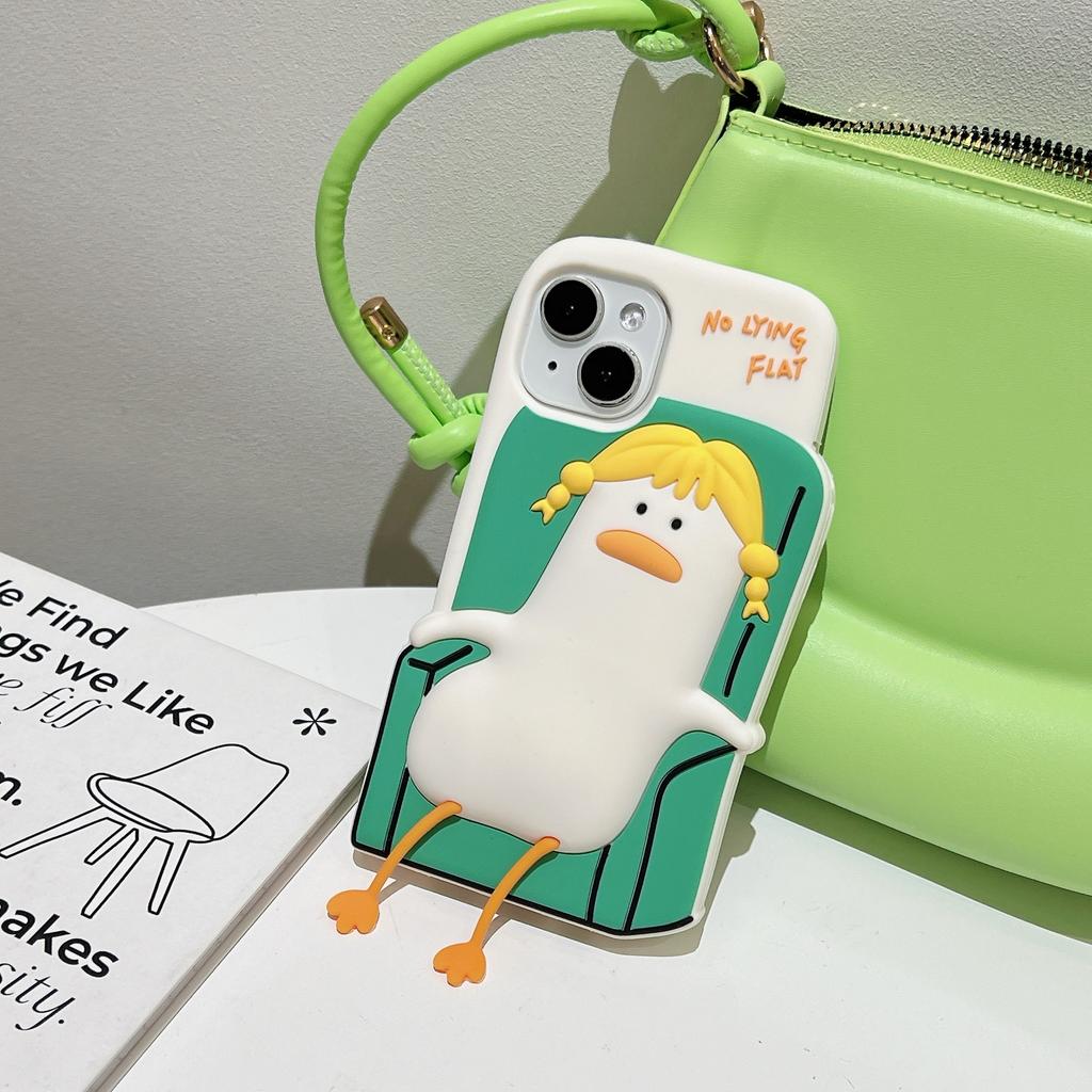 For iPhone 15 Silicone Case Cute Lying Duck Design Shockproof Phone Back Cover