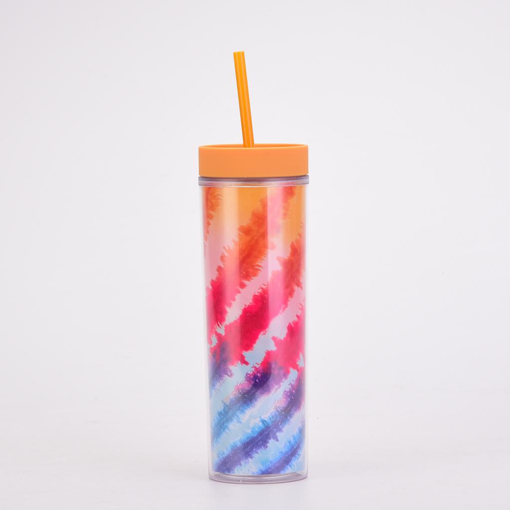 Tie-Dye Straw Cup 24Oz Double-Layer Plastic Water Cup Can Be Customized Creative Paper Card Diy