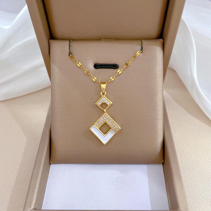 Titanium Steel Micro-Inlaid Luxury Necklace: Elegant Full Diamond Gold Design for Women