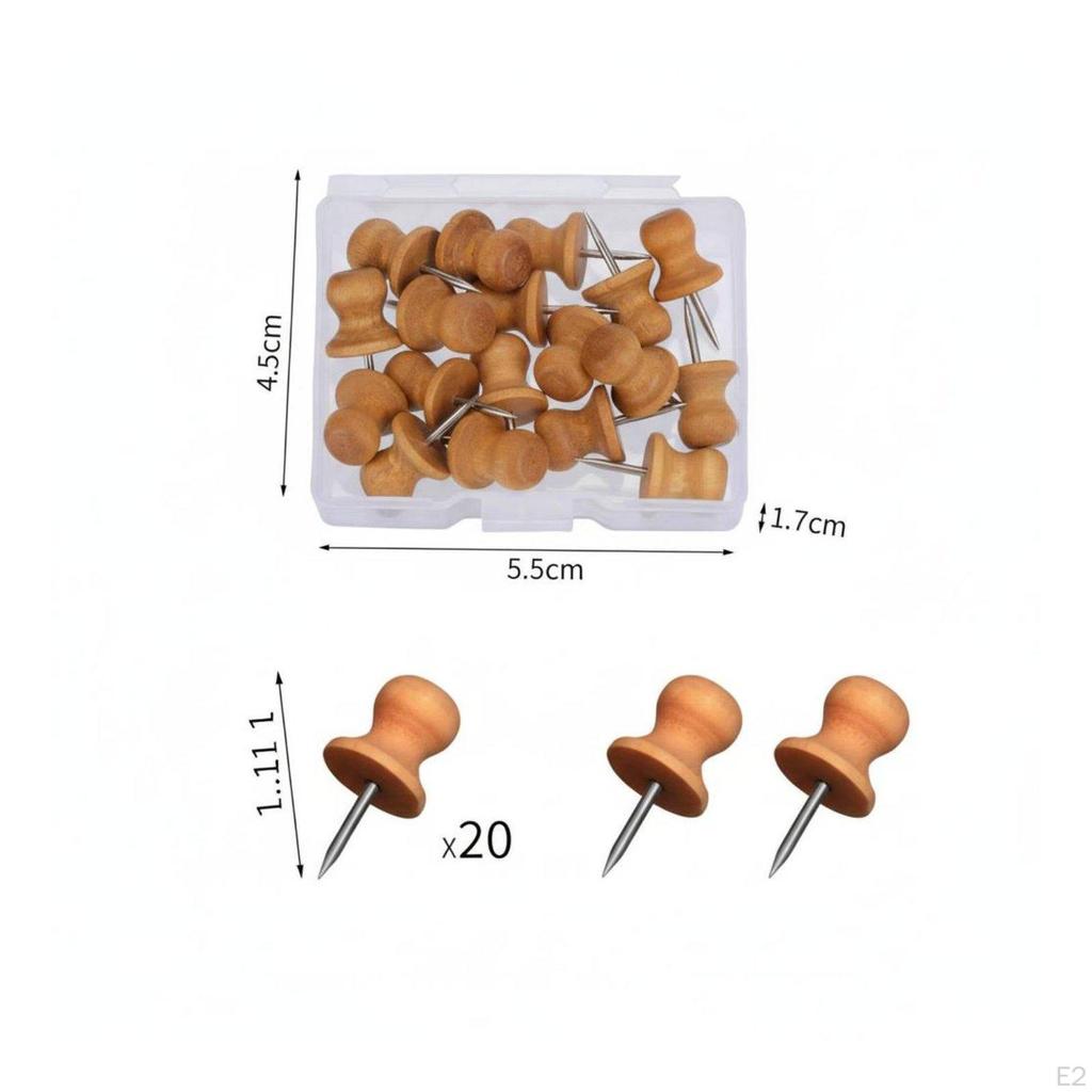 Decorative Drawing Pins Assorted Shapes Wooden Push Easy to Insert Head Thumbtacks for
