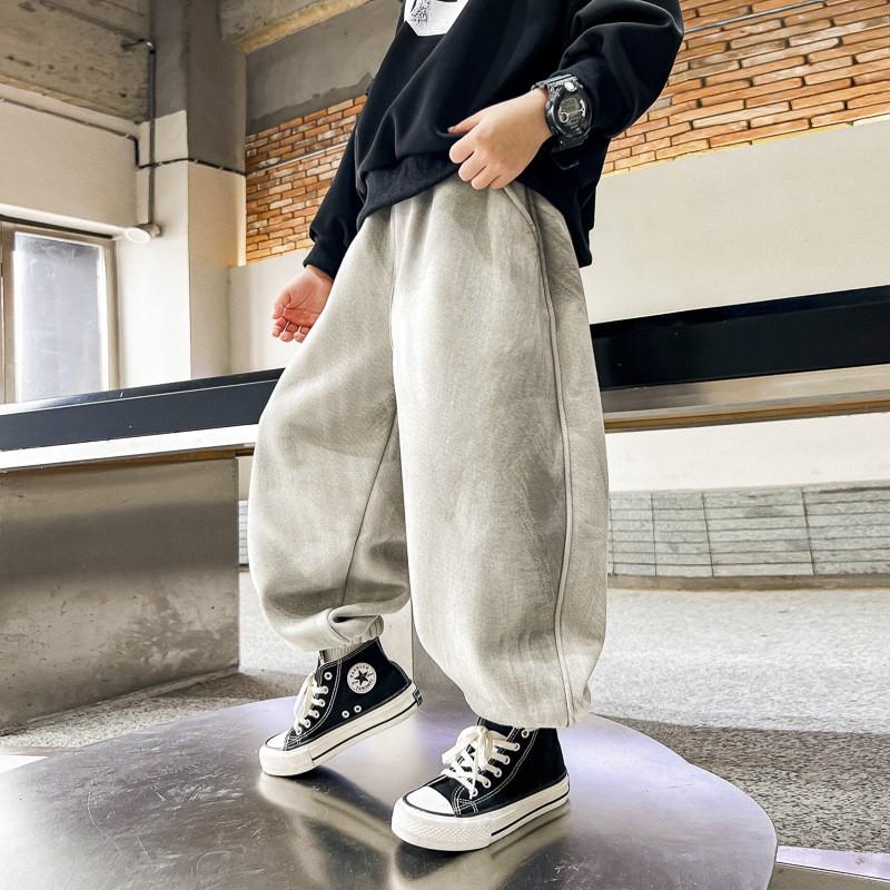 Boys Fleece Lined Sweatpants Winter Loose Warm Sports Pants Kids Casual Trousers