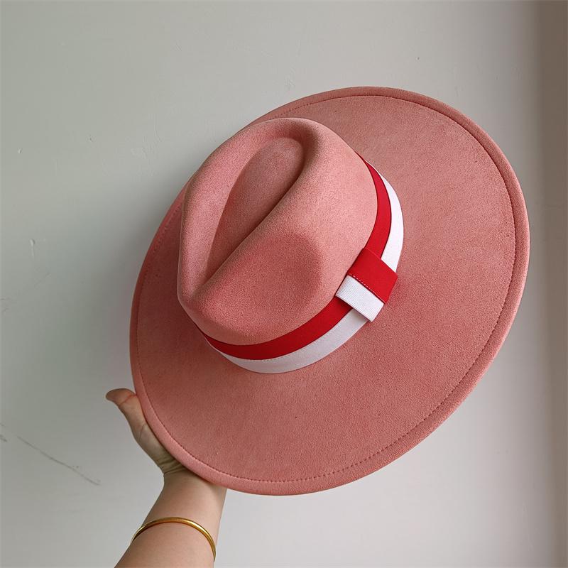Elastisches Band Buntes Wildlederhut Herbst und Winter Damenfilzhut Breitkrempiger Hut Britischer Stil Retro Herrenhut Gorras Hombre