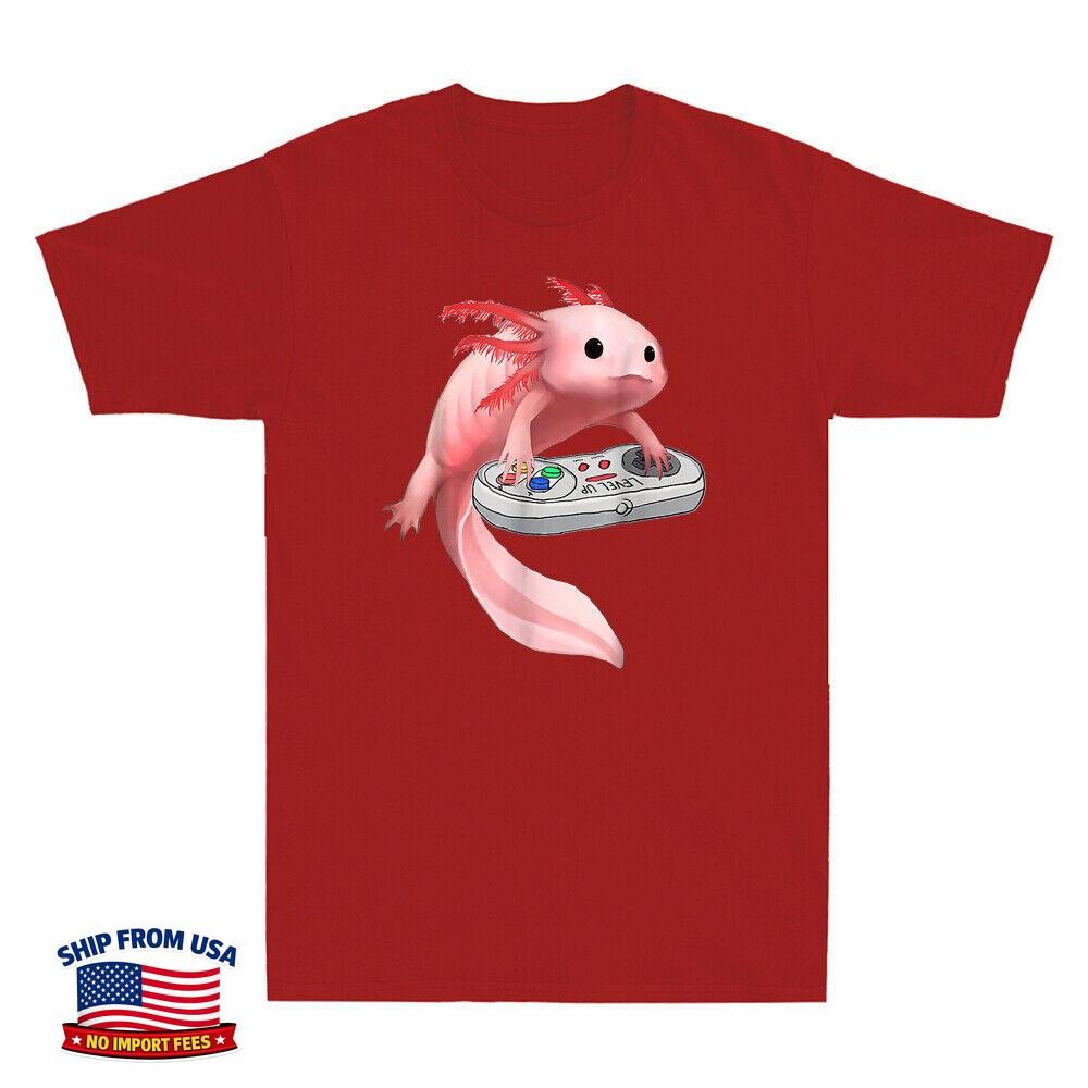 Axolotl Fish Playing Video Game White-Axolotl Lizard Gamers Novelty Men T-Shirt
