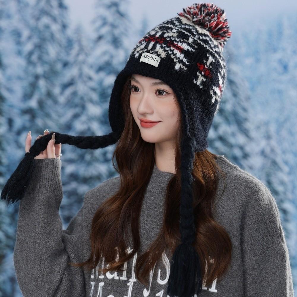 Y2k Ear Protection Cap Jacquard Women Wool Cap Cute Knitted Beanies Caps  Autumn Winter