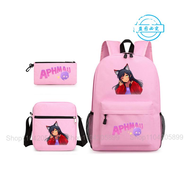 Aphmau Backpack Student Mochila School Bag Pencil Case Shoulder Bag 3PCS Set Fashion Girls Boys Game Cartoon SchoolBag Gift