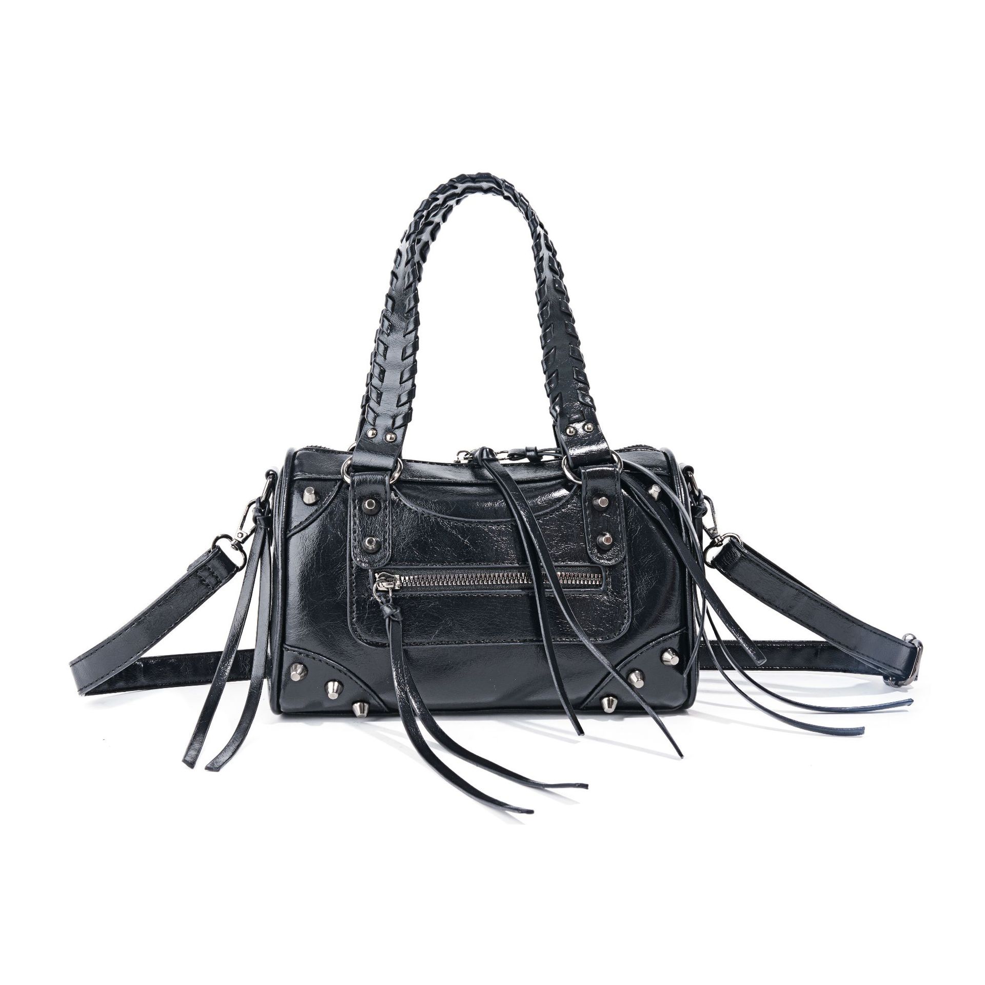 

Женская сумка через плечо в стиле панк с шипами, сумка-тоут с плетеной ручкой и кошельки, сумка-кроссбоди с заклепками для женщин, дизайнерская сумка, маленькие сумки-бостон