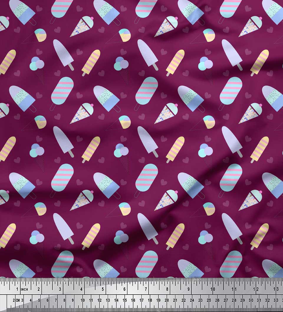 

Тканина Soimoi Blue Japan Crepe Satin Heart & Ice Cream Food Print Тканина на метр 42 дюйма 42 Inch Wide - Poly Crepe рожевий