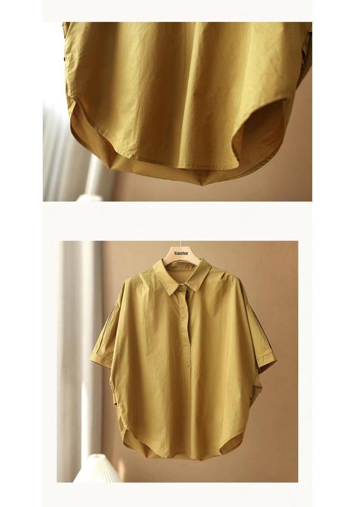 2026 Summer Retro Plus Size Loose Short Sleeve Casual Women's Shirt