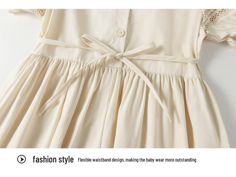 Mädchen Jumpsuit Kleid im koreanischen Stil mit Puffärmeln - Kurzarm einfarbig Kinderbekleidung 2025