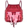 Women Sequin Tassel Bra Top Spaghetti Straps Lace Up Back Crop Camisole Belly Dance Clubwear