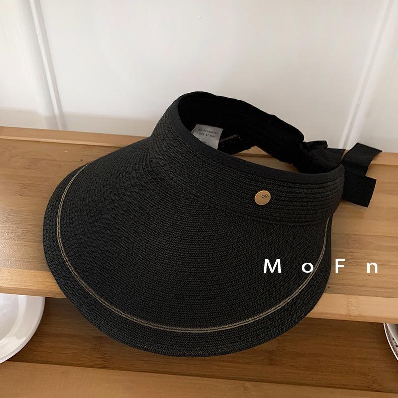 

Мягкая плетеная соломенная шляпа женская весенне-летняя элегантная шляпа с бантом и лентами, с открытым верхом, для защиты от солнца, шляпа с большими полями, дорожная, отпускная, шляпа от солнца Adult average size (56-58cm) чёрный