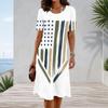Women Plus Size Round Neck Short Sleeve American Flag Printed White A Line Dress