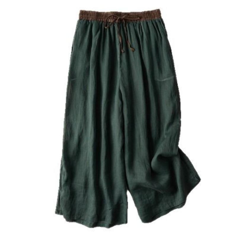 Large Size Women's Clothing Contrasting Color Elastic Waist Lace-up Versatile Straight Casual Nine-point Pants