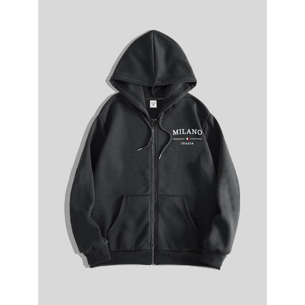 Men's Simple Logo Print Zip-Up Hoodie, Perfect for Casual Streetwear and Trendy Outfits