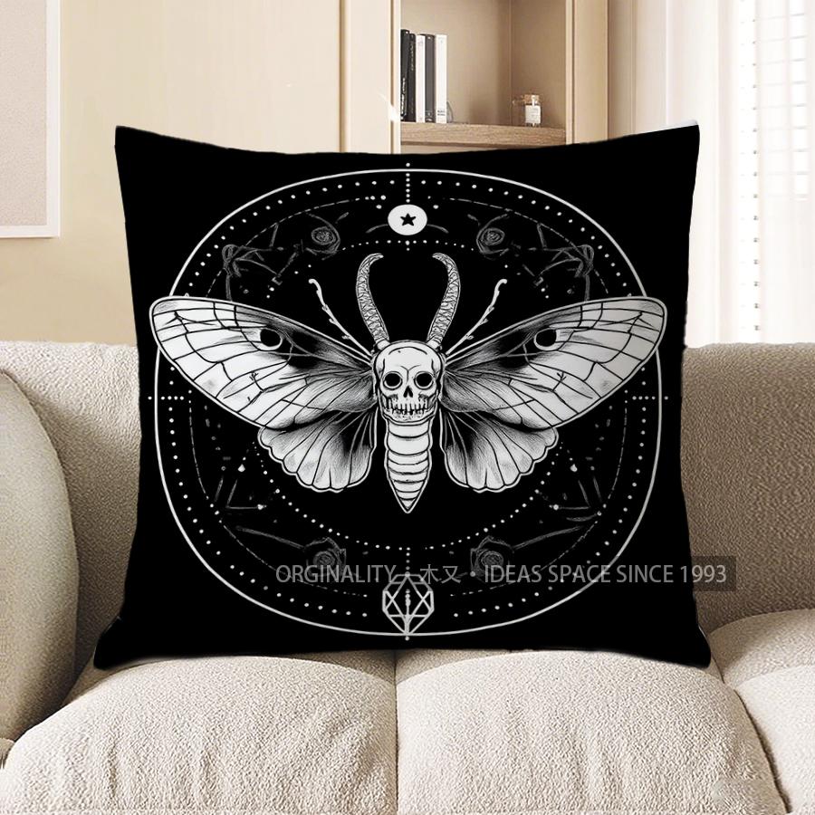 Home Decor Skull Moth With Geometric Magic Throw Pillow Pattern Cushion Cover Suitable For Sofa Bedroom Car Pillow Cover