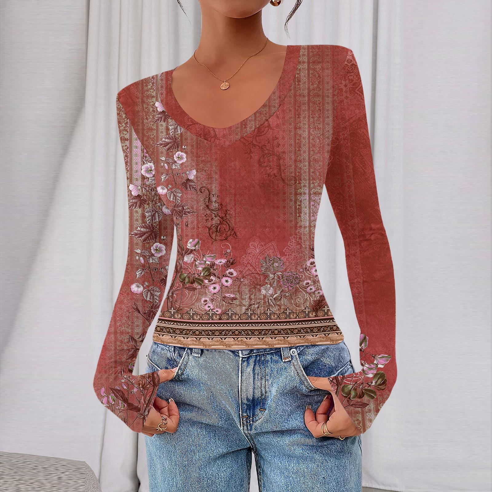 

Женский повседневный модный топ с глубоким V-образным вырезом, облегающий, укороченный, с ретро-принтом для прогулок XXL винный