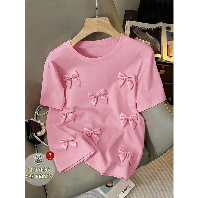 

Ladies Casual Imitation 3D Bow Pattern Printed T-shirt S
