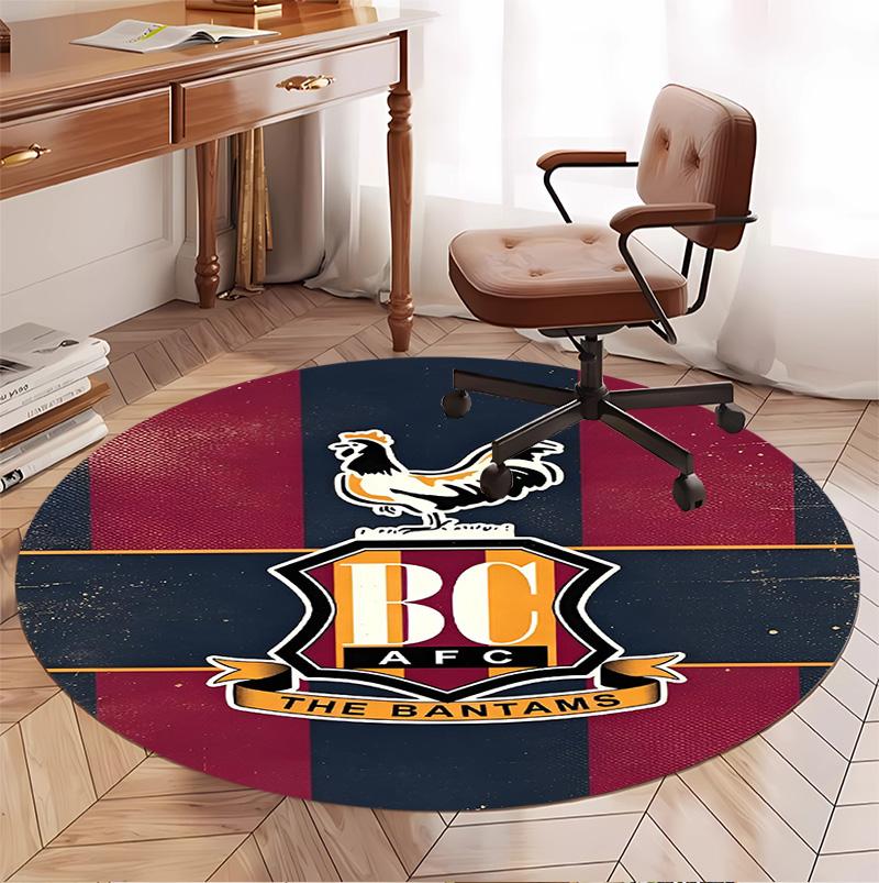 Bradford City AFC Pattern Round Rug, Indoor/Outdoor Mat, for Picnic, Gameroom, Bedroom, Office, Living Room, Home Decor Carpet, Birthday Gift