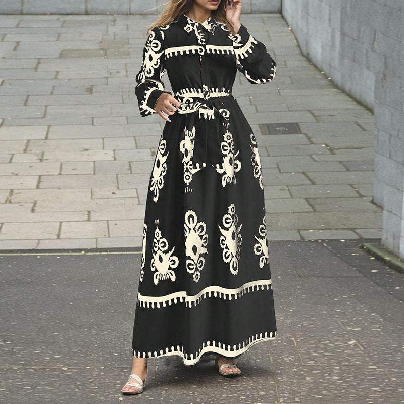 

VONDA Женские винтажные платья с длинным рукавом и лацканами S чёрный