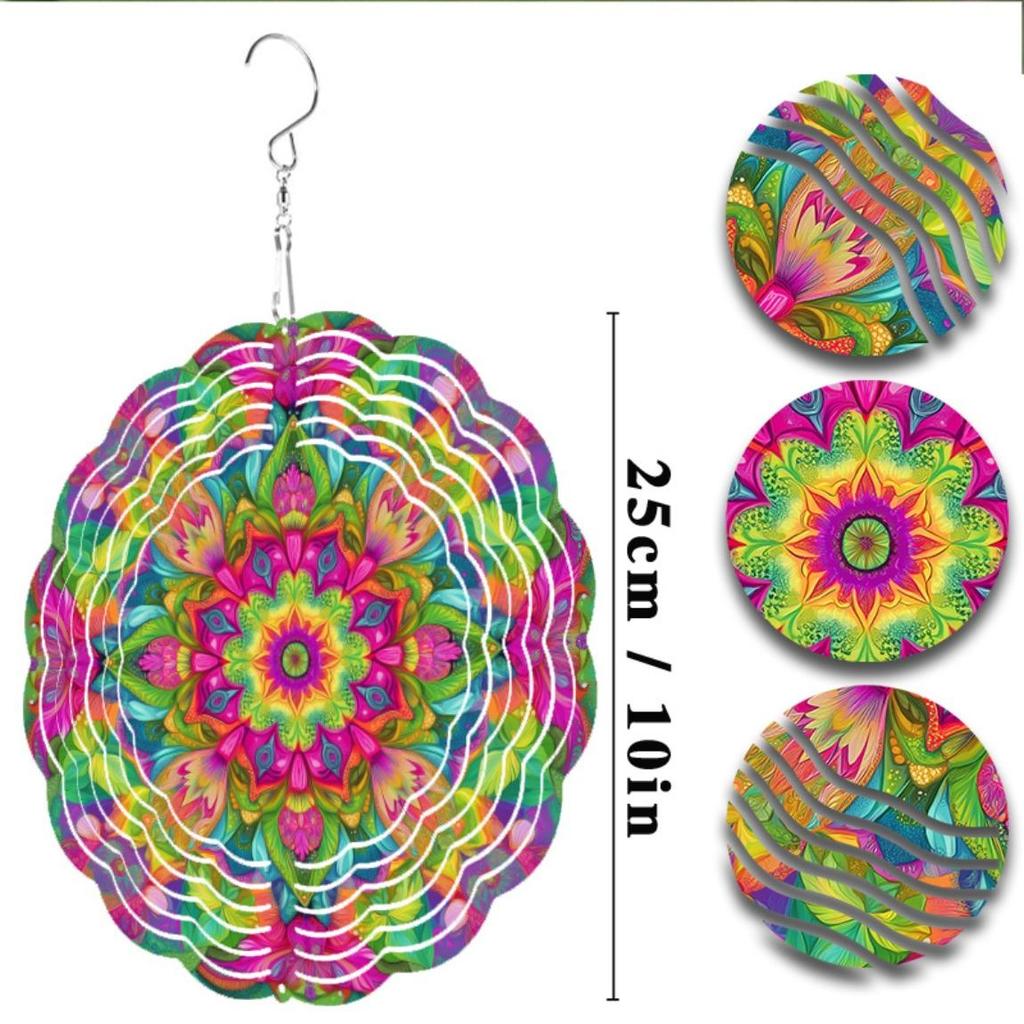 360 Degree Hook Hanging Wind Chime 25.4cm Vibrant Mandala Design Colorful Metal Garden Decor for Patio Balcony All Seasons Durable Outdoor Decor