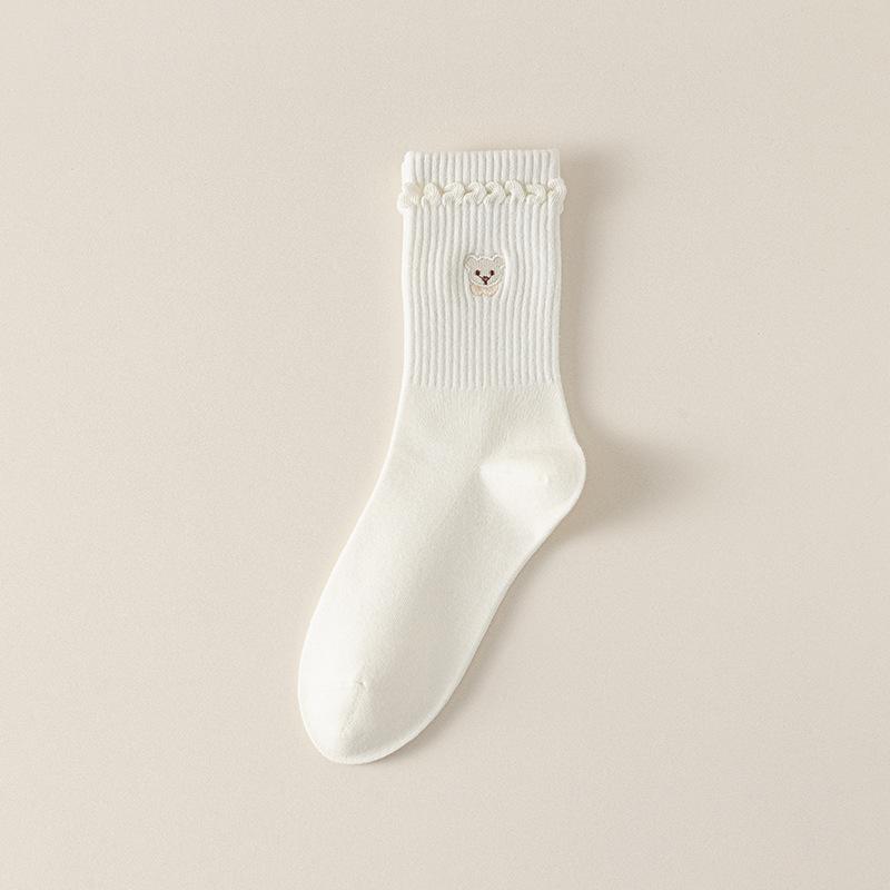 Women's Autumn and Winter Mid-calf Socks, Cute Little Bear Women's Socks, Long Calf Socks, Color-blocked Pile Socks, Boneless Cotton Socks At The Top