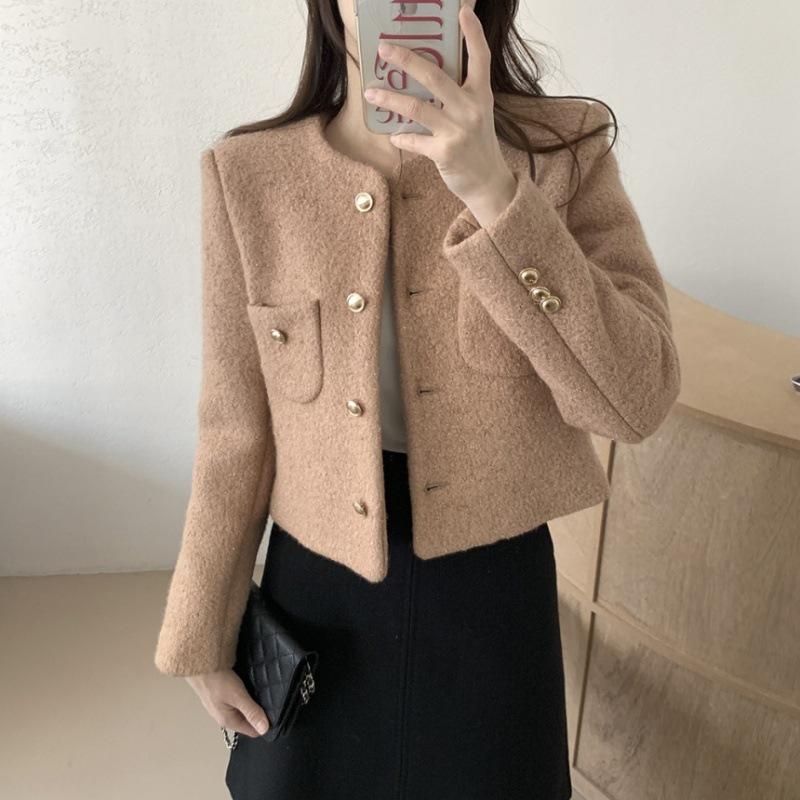 Button Up Jackets for Women Autumn New Fashion Vintage Long Sleeve O Neck Jacket Chic Solid Pockets Casual Coats