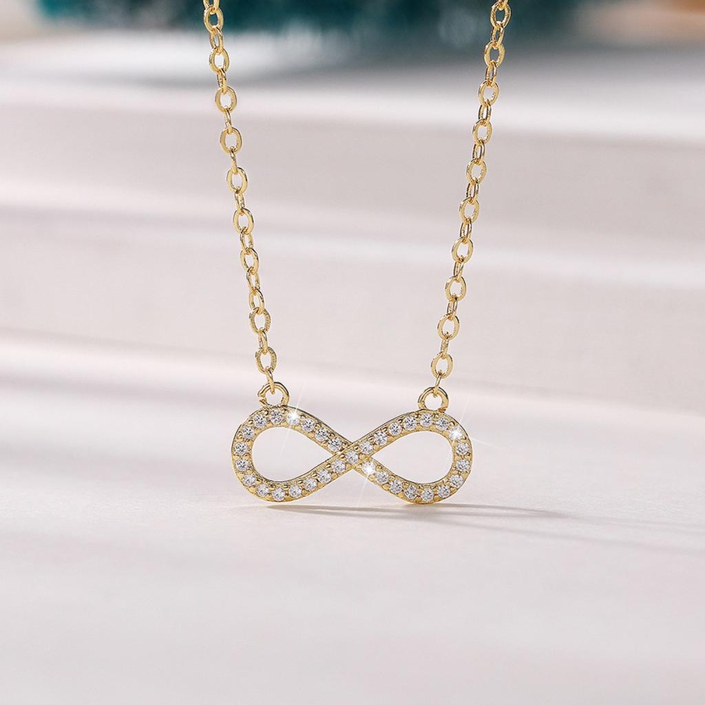 Full Paved Infinity Symbol Pendant Women Slim Cable Chain Clavicle Necklace