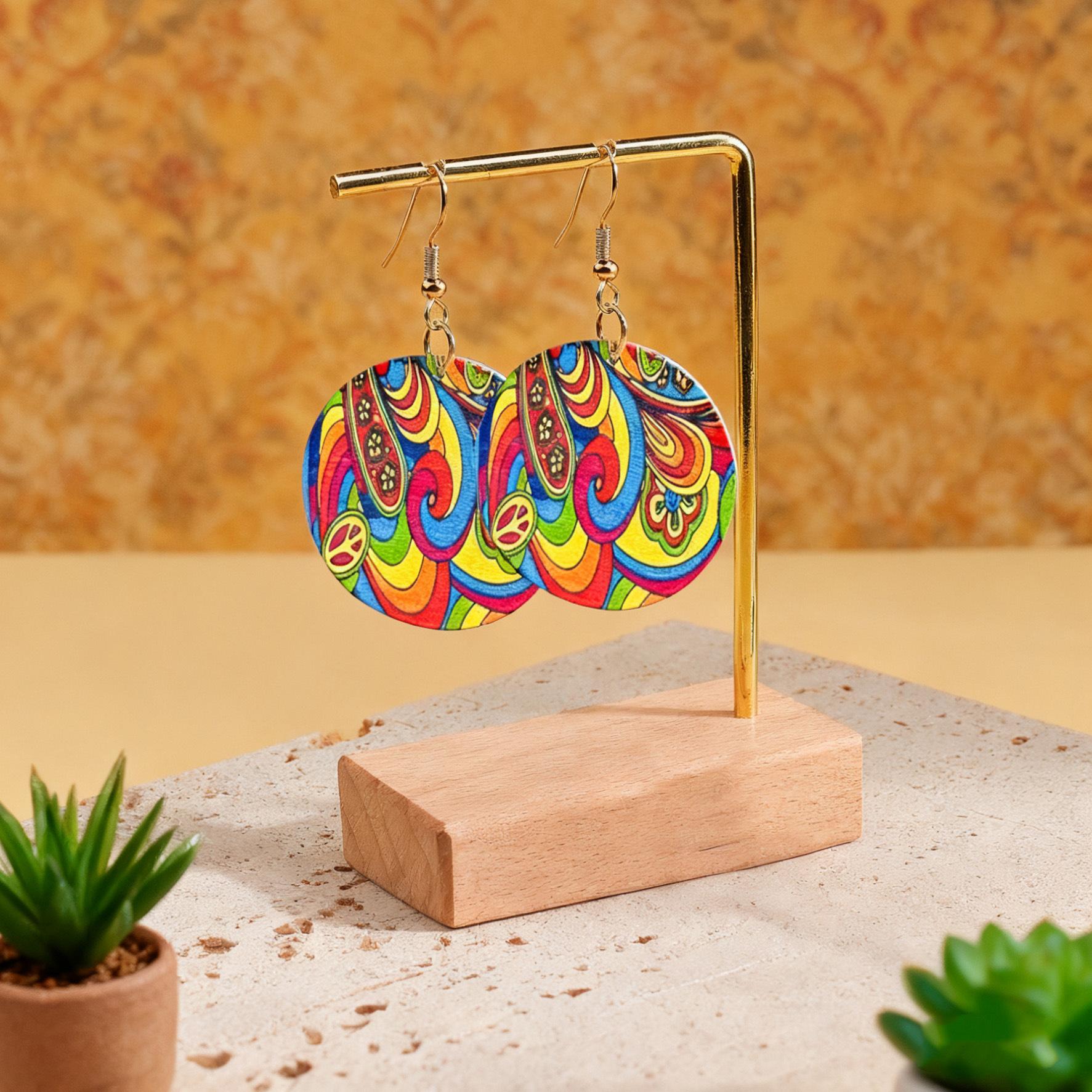 Пара красочных контрастных геометрических круглых серег - модные, элегантные и высококлассные для женщин