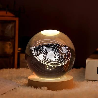 3D Galaxy Crystal Ball Moon Galaxy Crystal Ball Desktop Ornaments Warm Light Touch Charging Decoration Birthday Gift