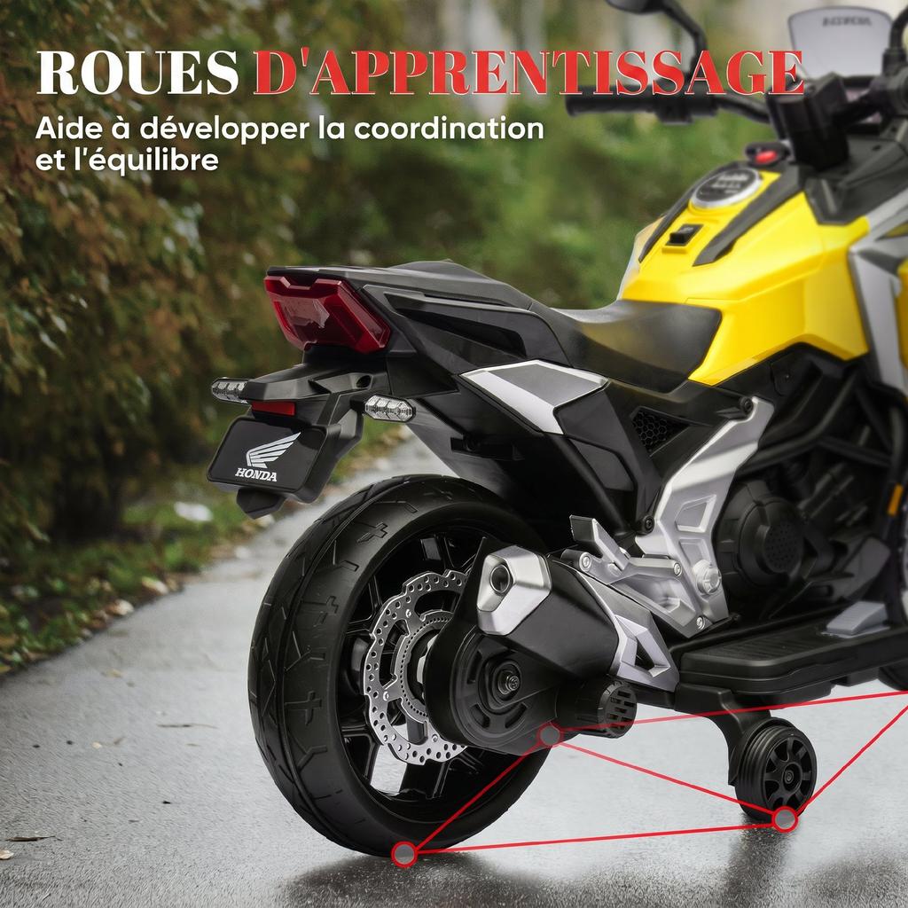 Electric Ride-On Motorcycle for Children, Honda, Ages 3-6, Music, Yellow Headlights