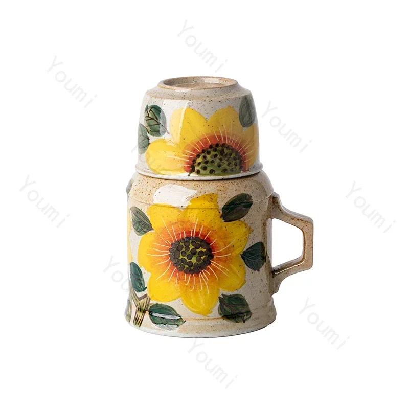 Exquisite Hand Painted Flowers Ceramic Cup Creative with Lid Mugs Set Home Desktop Large Capacity Water Cups Unique Gifts
