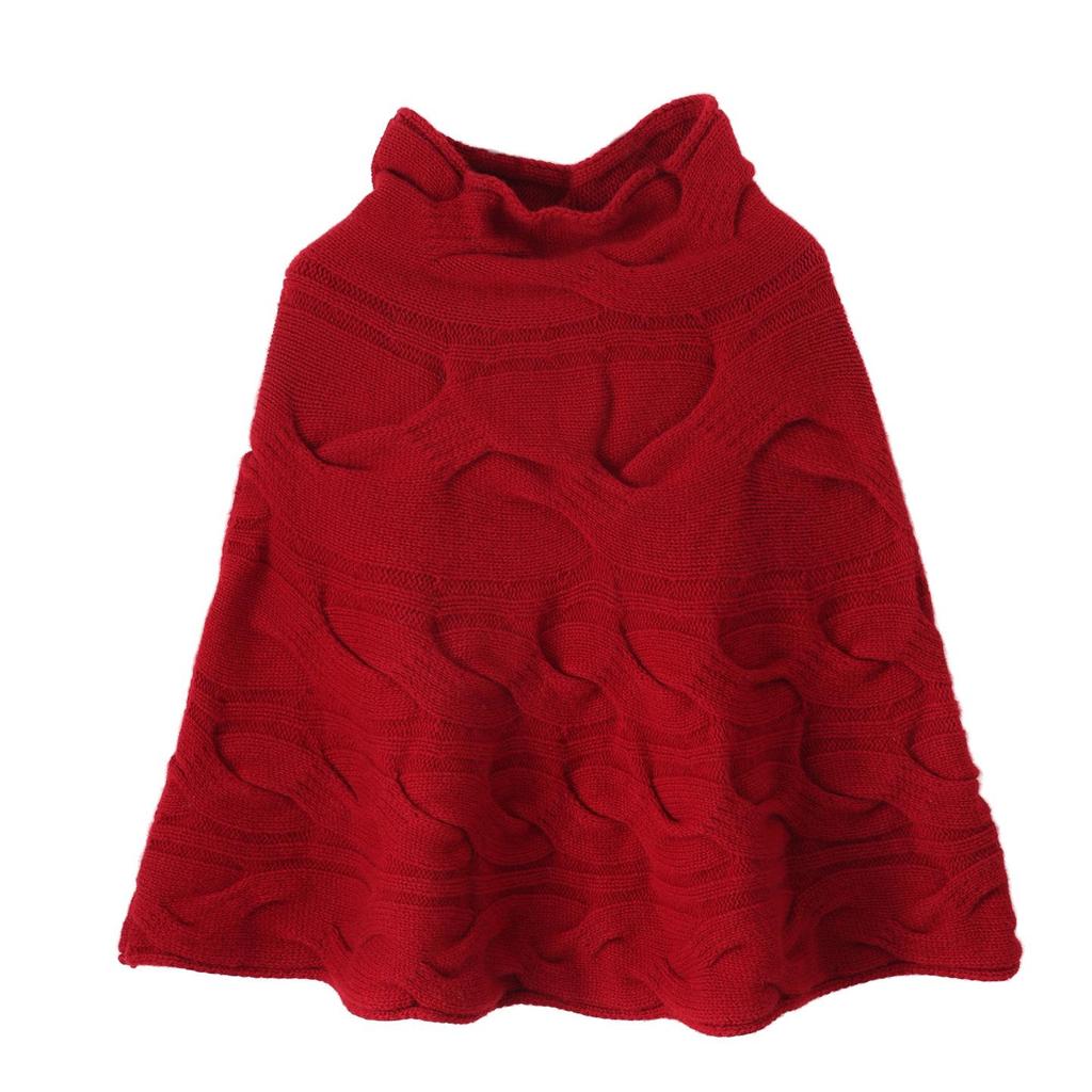 French Wool Cable Knit Shawl Scarf - Women's Winter Thick Warm Cloak Outerwear