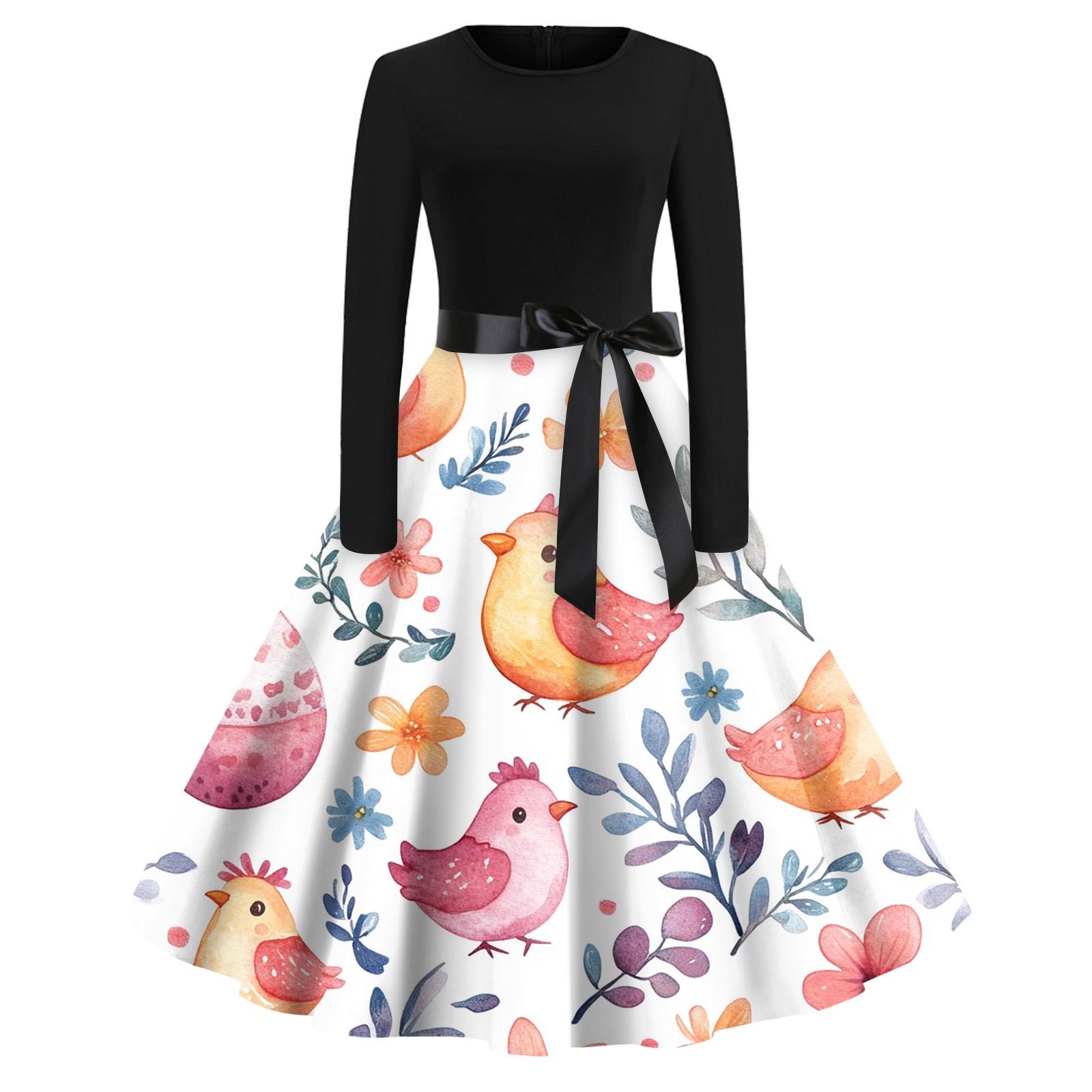 

Женские платья модные повседневные облегающие платья с круглым вырезом и принтом на Пасху с длинным рукавом XXXXXL