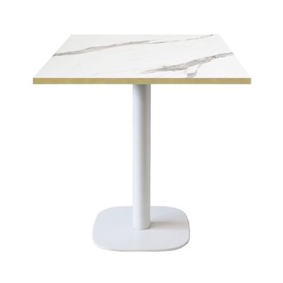Table 70 X 70 Cm - Model Round White Marble White Edges Brass