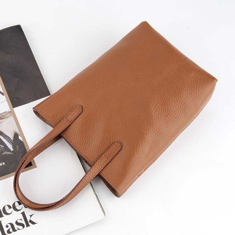 Damen Klassische und Schlichte Vollnarbenleder Vielseitige Einzel-Schultertasche, Leichte Umhänge-Handytasche