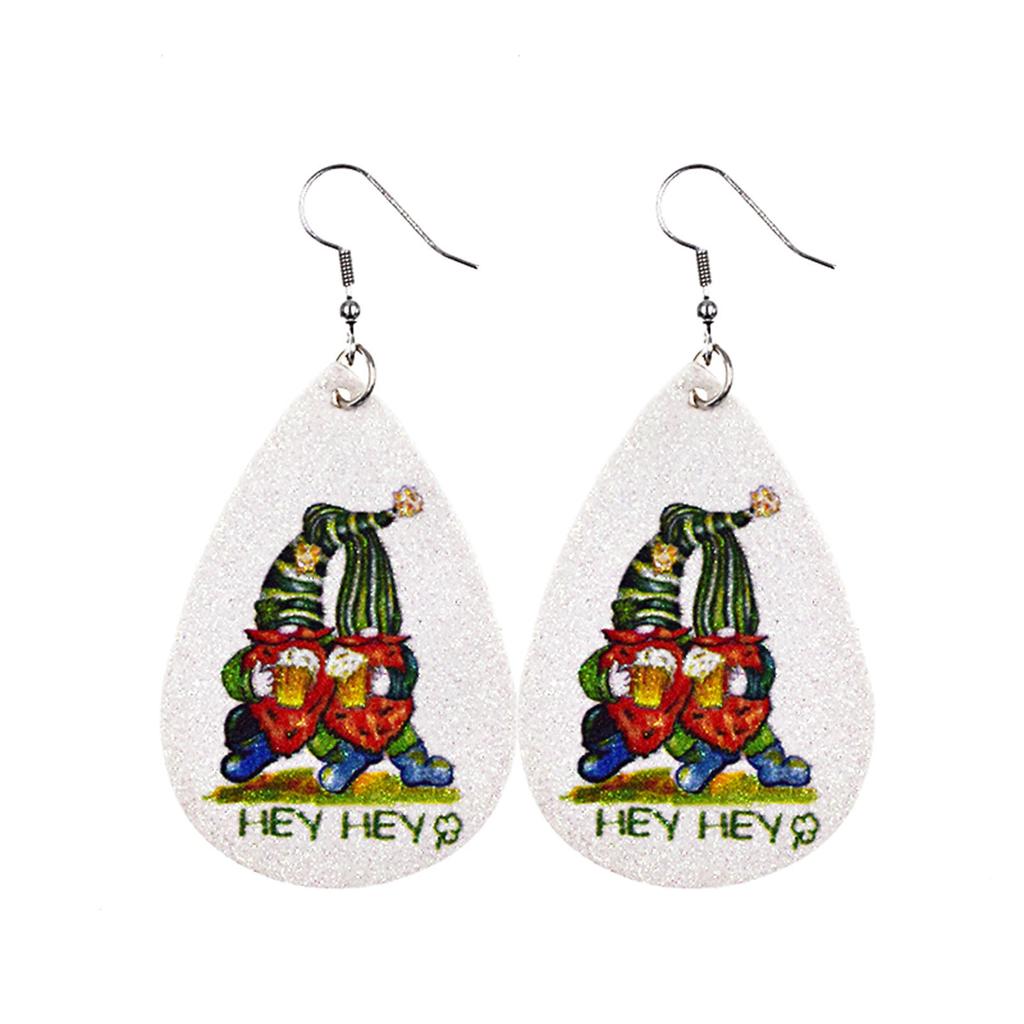 Women Fashion ST. Patrick's Day Green Drop Shape Printing  Earrings Ear Studs